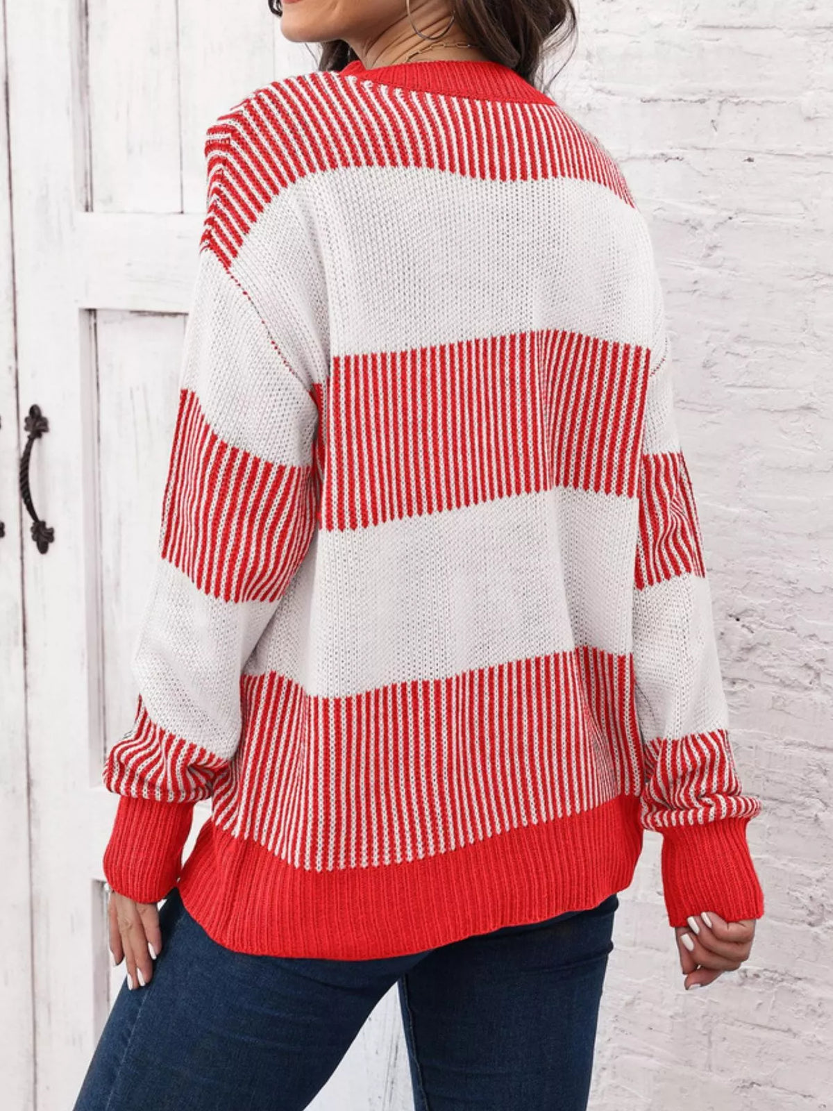 Full Size Color Block Dropped Shoulder Sweater Plus Size