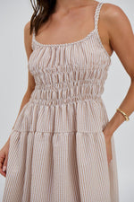 Striped Smocked Bodice Midi Dress