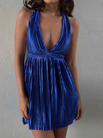 Pleated Halter Neck Mini Dress - Ladyez