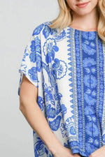 Umgee Full Size Floral Border Print Oversized Top Plus Size