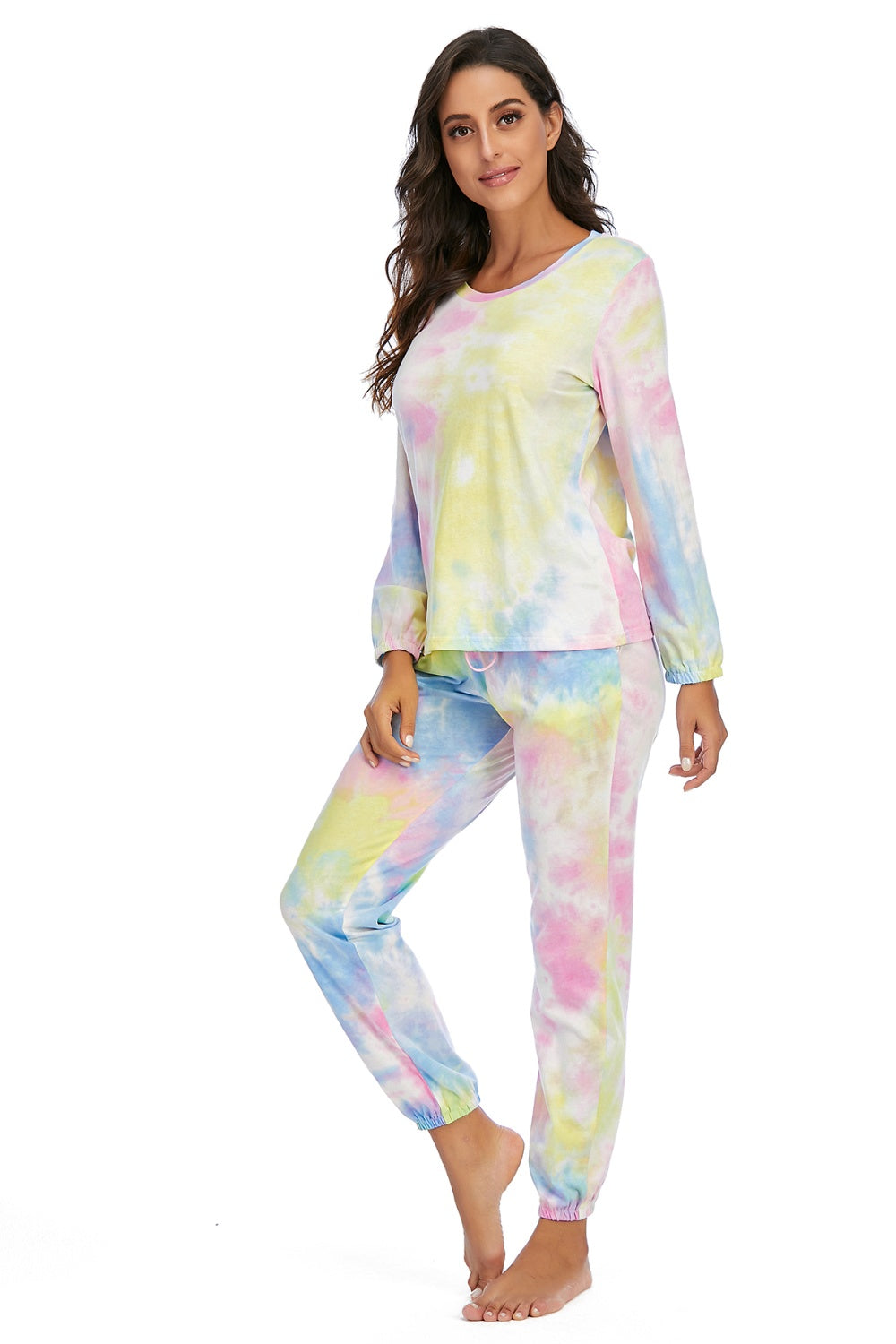 Tie-Dye Top and Drawstring Pants Lounge Set - Ladyez