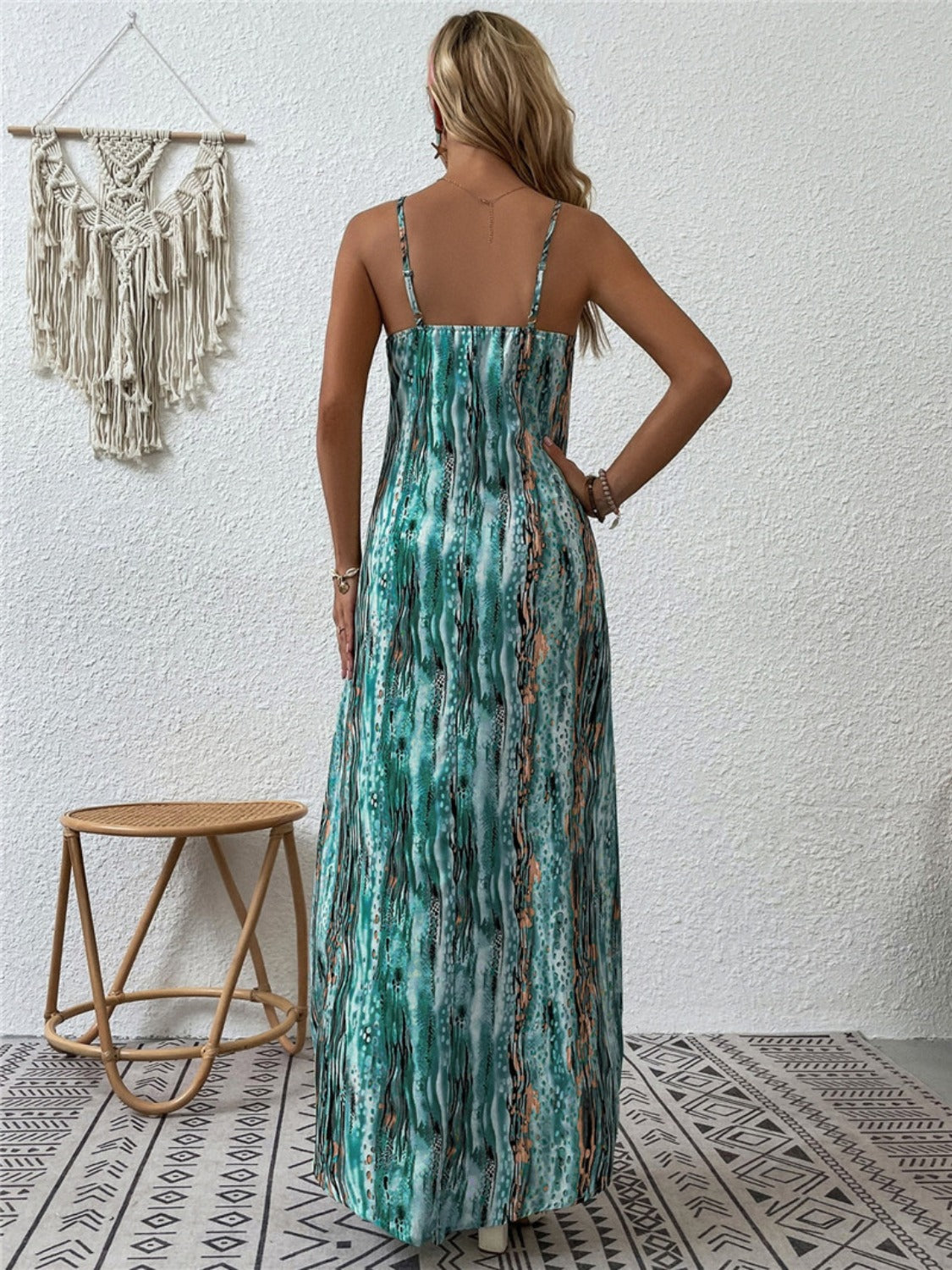 Full Size Printed Scoop Neck Maxi Cami Dress - Ladyez