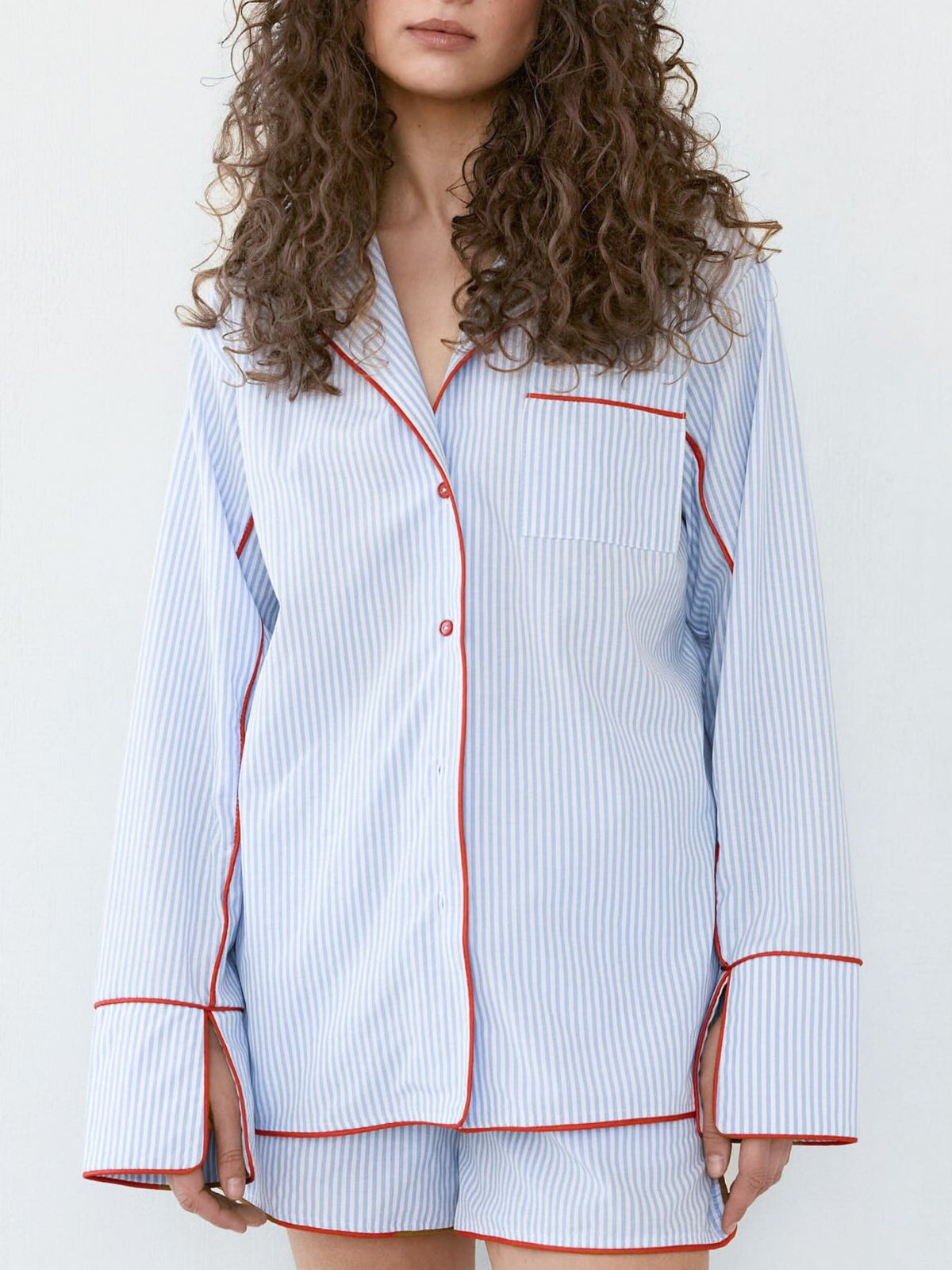 Striped Contrast Trim Top and Shorts Lounge Set
