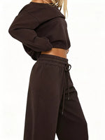 Boat Neck Long Sleeve Sweatshirt and Pants Set