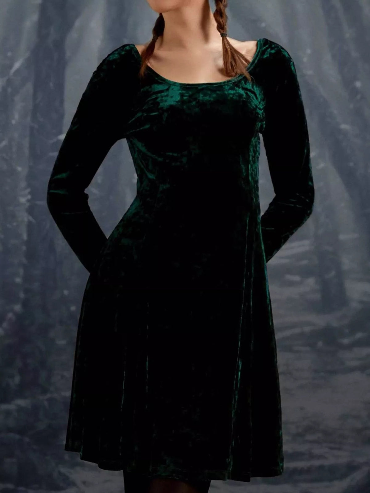 Velvet Round Neck Long Sleeve Dress