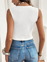 Textured Button-Front Sleeveless Vest Top