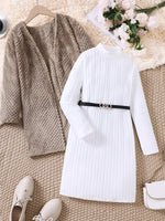 Children's Textured Sweater Dress and Open Front Cardigan Set
