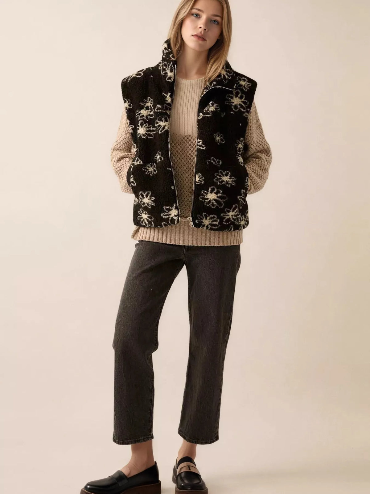 Zip Up Vest Coat with Pockets