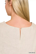 Zenana Linen Round Neck Cap Sleeve Top