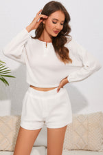 Round Neck Dropped Shoulder Top and Shorts Lounge Set - Ladyez