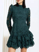 Lace Mock Neck Long Sleeve Mini Dress