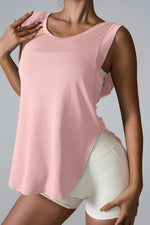 Slit Round Neck Active Tank - Ladyez