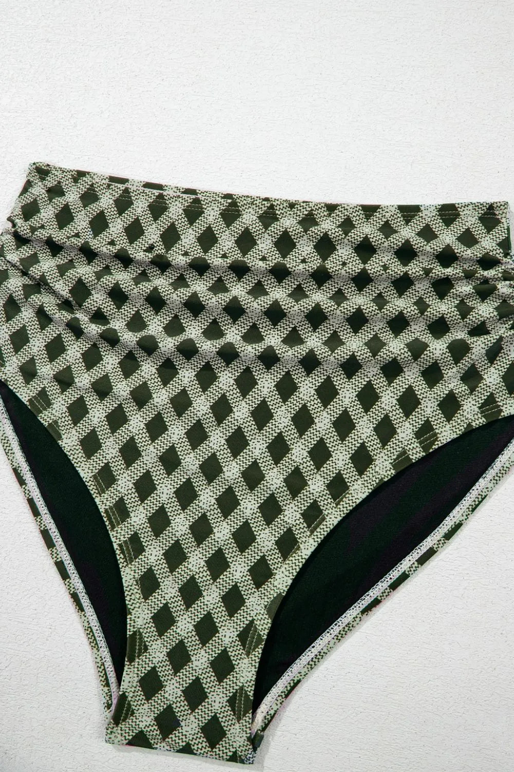 Dotted Mesh Plaid Patchwork High Waisted Swim Set - Ladyez