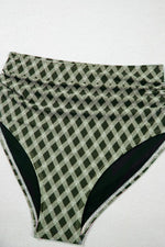 Dotted Mesh Plaid Patchwork High Waisted Swim Set - Ladyez