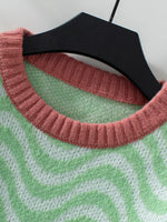 Wavy Striped Round Neck Sweater