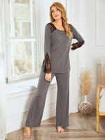 Lace Detail Long Sleeve Top and Pants Lounge Set - Ladyez