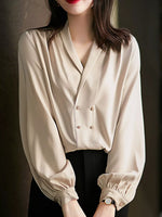 Ruched Front Decorative Button Long Sleeve Blouse