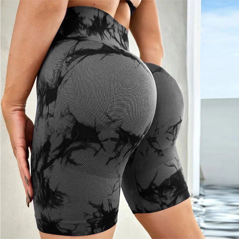 Tie-Dye High Waist Active Shorts - Ladyez