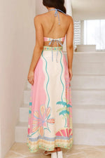 Printed Halter Neck Maxi Dress - Ladyez
