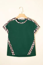 Leopard Trim Short Sleeve Relaxed Fit T-Shirt