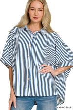 Zenana Oversized Stripe Button Down Shirt