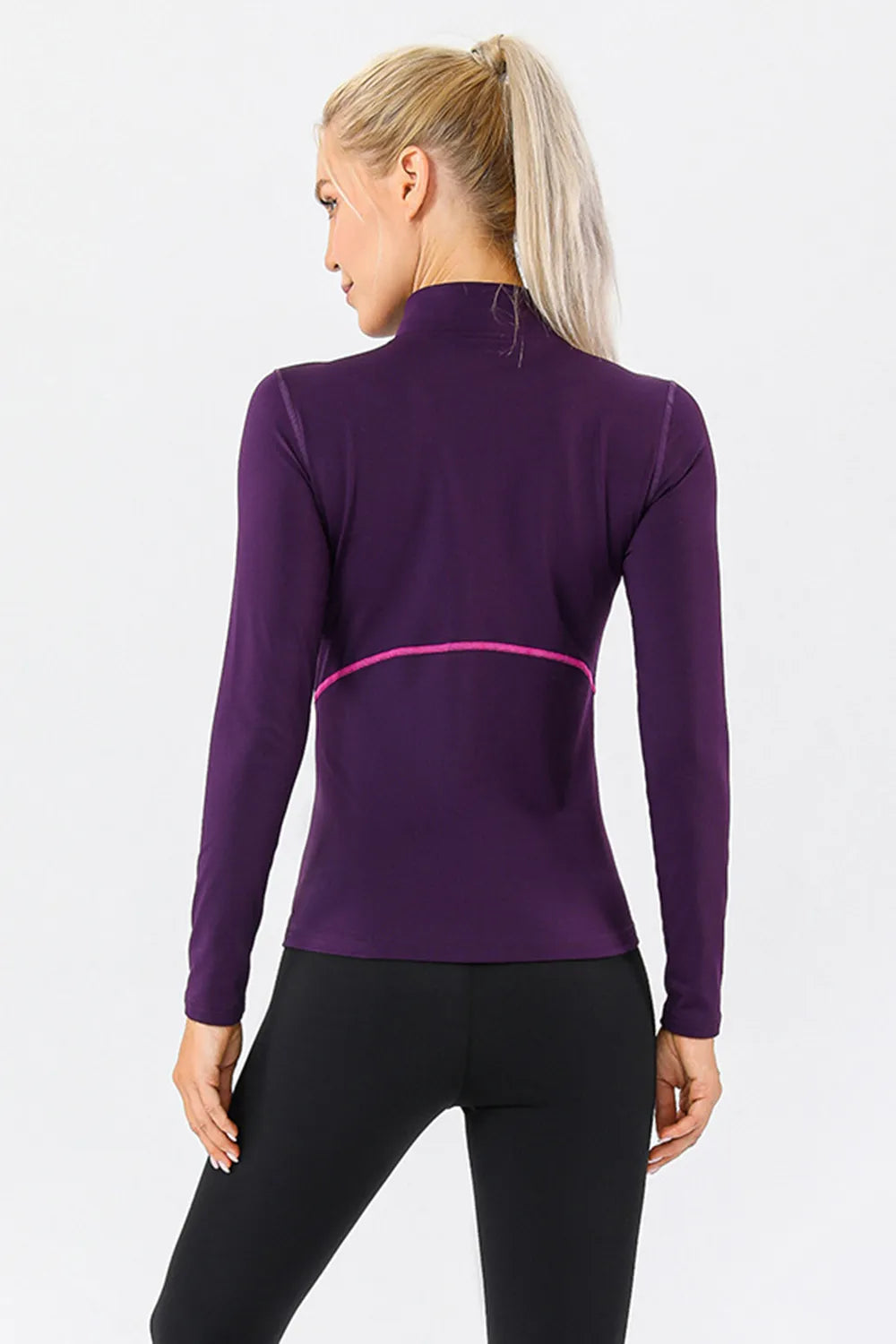 Mock Neck Quarter Zip Active T-Shirt - Ladyez