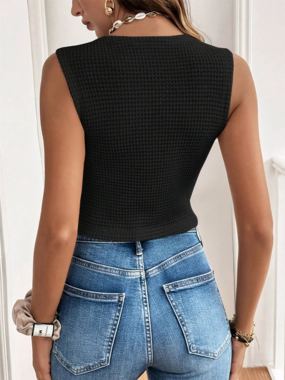 Button Up V-Neck Vest - Ladyez