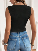 Button Up V-Neck Vest - Ladyez