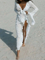 Ruffled Long Sleeve Cover-Up Dress - Ladyez