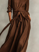 Full Size Long Sleeve Tie Waist Maxi Dress Plus Size