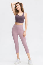 Wide Waistband Cropped Active Leggings with Pockets - Ladyez