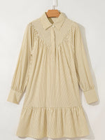 Stripe Collared Neck Cuffed Long Sleeve Drop Waist Mini Dress