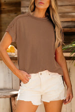 Casual Ribbed Short Sleeve Round Neck T-Shirt