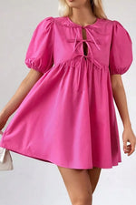 Puff Sleeve Tie Front High Waist Mini Dress