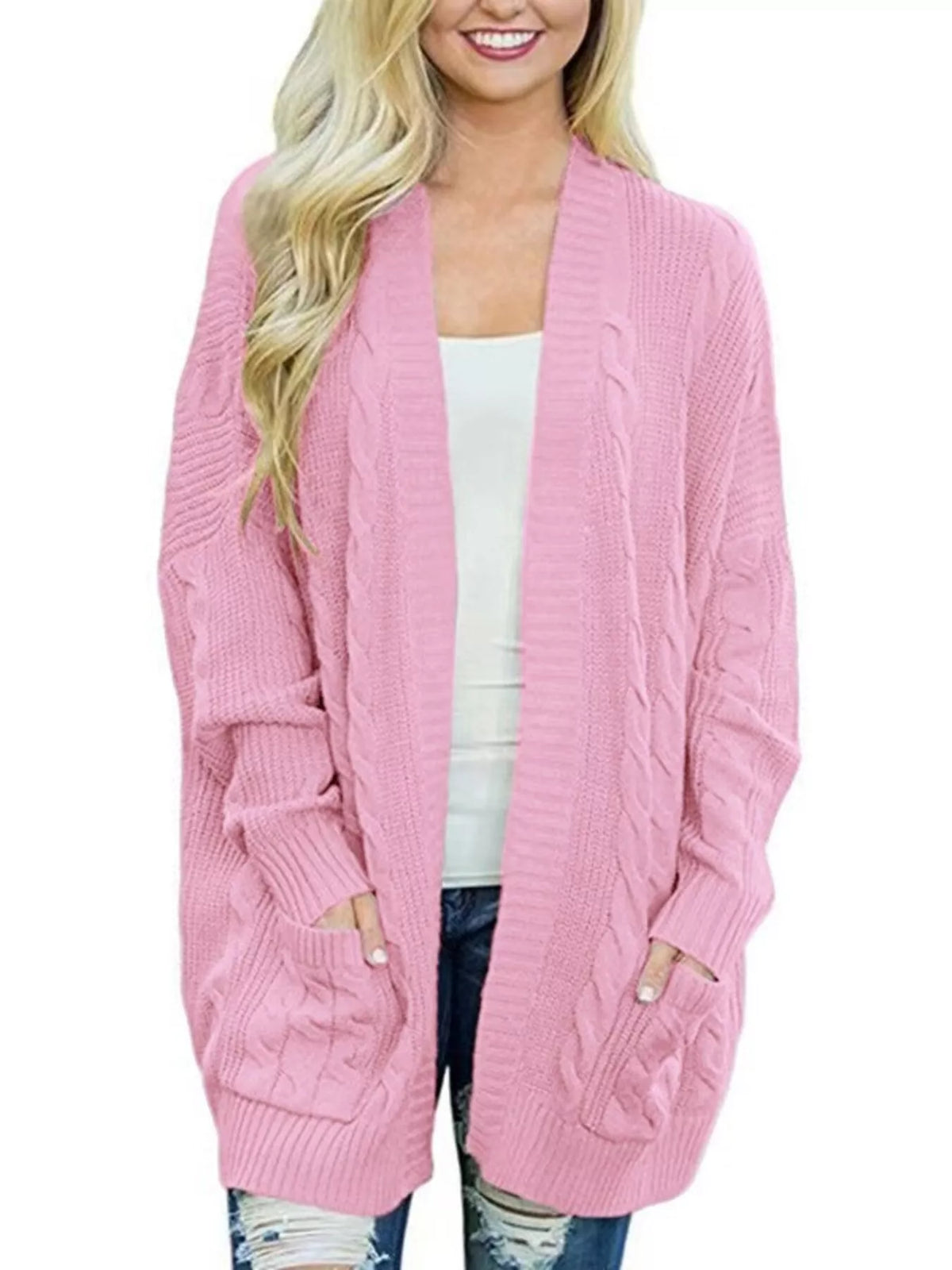 Full Size Chunky Knit Open Front Cardigan Plus Size