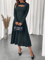 Ribbed Knit Cutout Long Sleeve Midi Dress