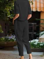 Full Size Round Neck Short Sleeve Top and Pants Set Plus Size