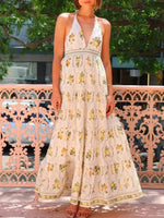 Printed Halter Neck Maxi Cami Dress - Ladyez