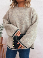 Contrast Trim Round Neck Cozy Sweater