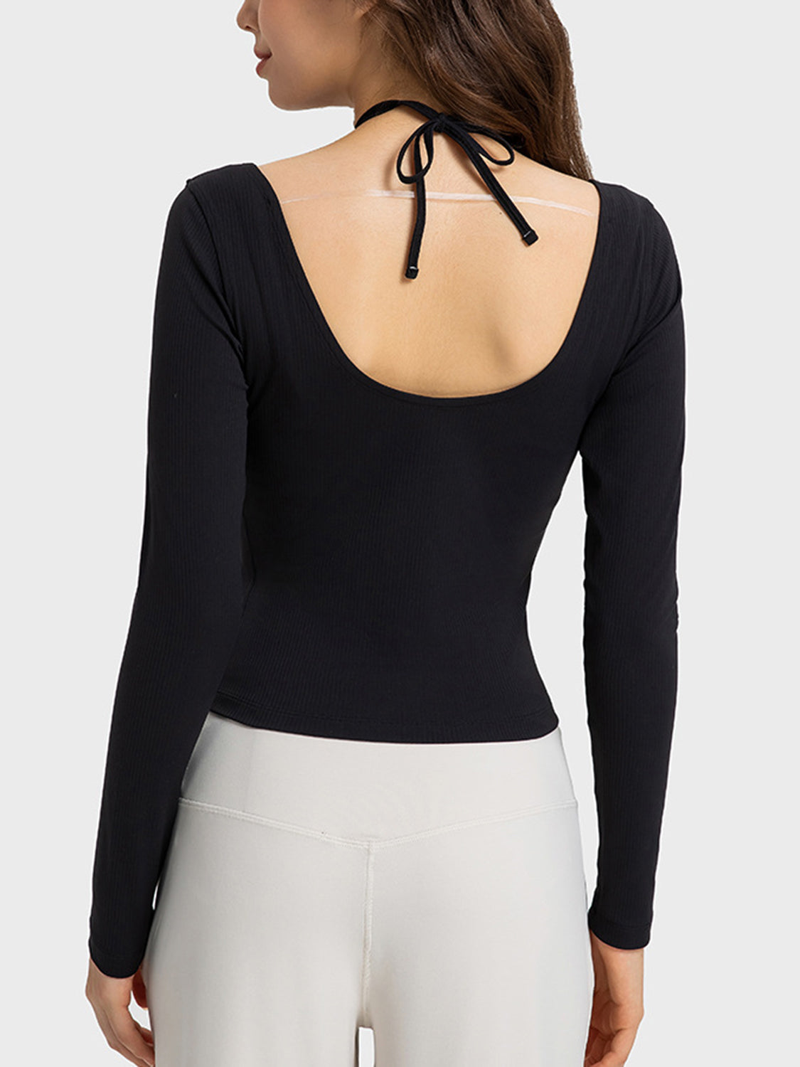 Millennia Halter Neck Long Sleeve Sporty Top - Ladyez