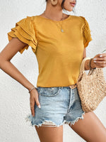 Ruffle Sleeve Round Neck T-Shirt