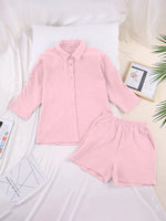 Texture Button Up Shirt and Shorts Set