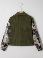 Ribbed Fleece Plaid Print Patchwork Button Up Jacket