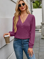 V-Neck Long Sleeve T-Shirt - Ladyez
