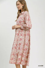 Umgee Linen Botanical Print Tiered Midi Dress