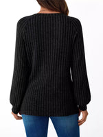 Ribbed Knit Decor Button Long Sleeve T-Shirt