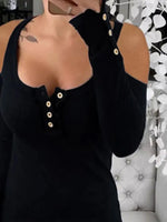 Cold Shoulder Ribbed Henley T-Shirt with Button Detail