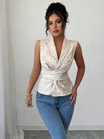 Flower Ruched Sleeveless Tank - Ladyez