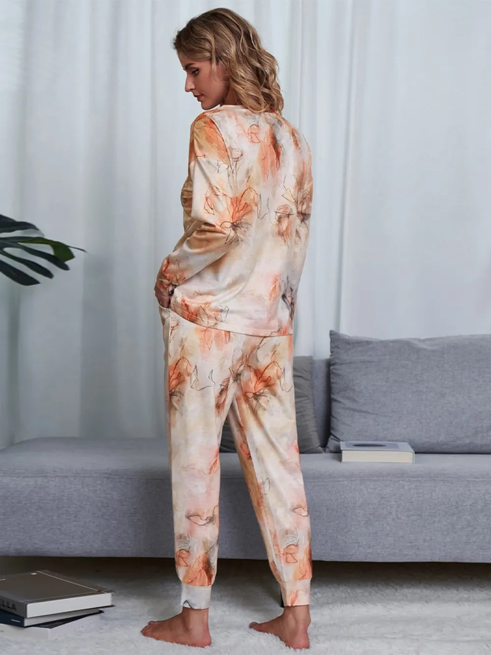 Shiny Tie-Dye Round Neck Top and Pants Lounge Set - Ladyez