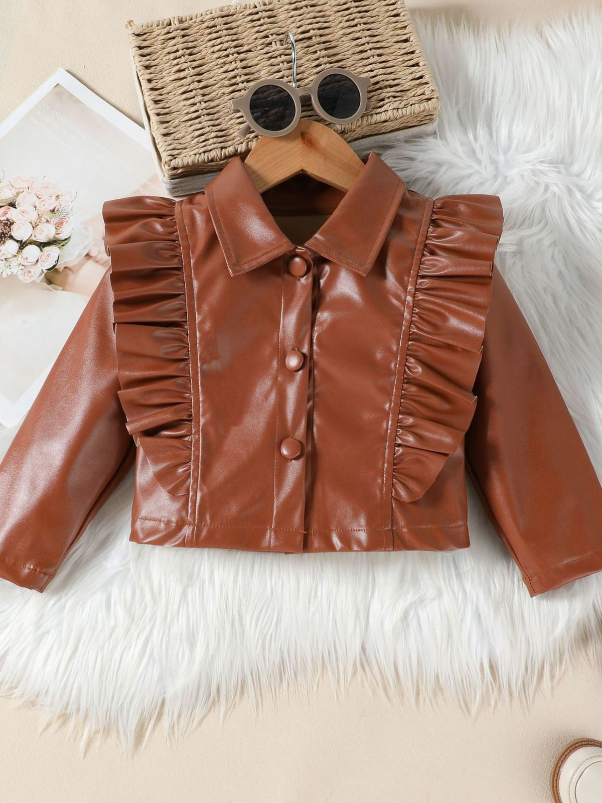 Children's Ruffled Faux Leather Top and Skirt Set